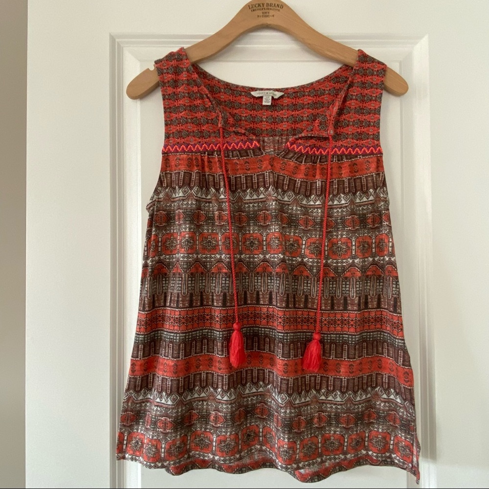 Lucky Brand Boho Peasant Top w Tassels Orange & Ribbed Tank w Lace